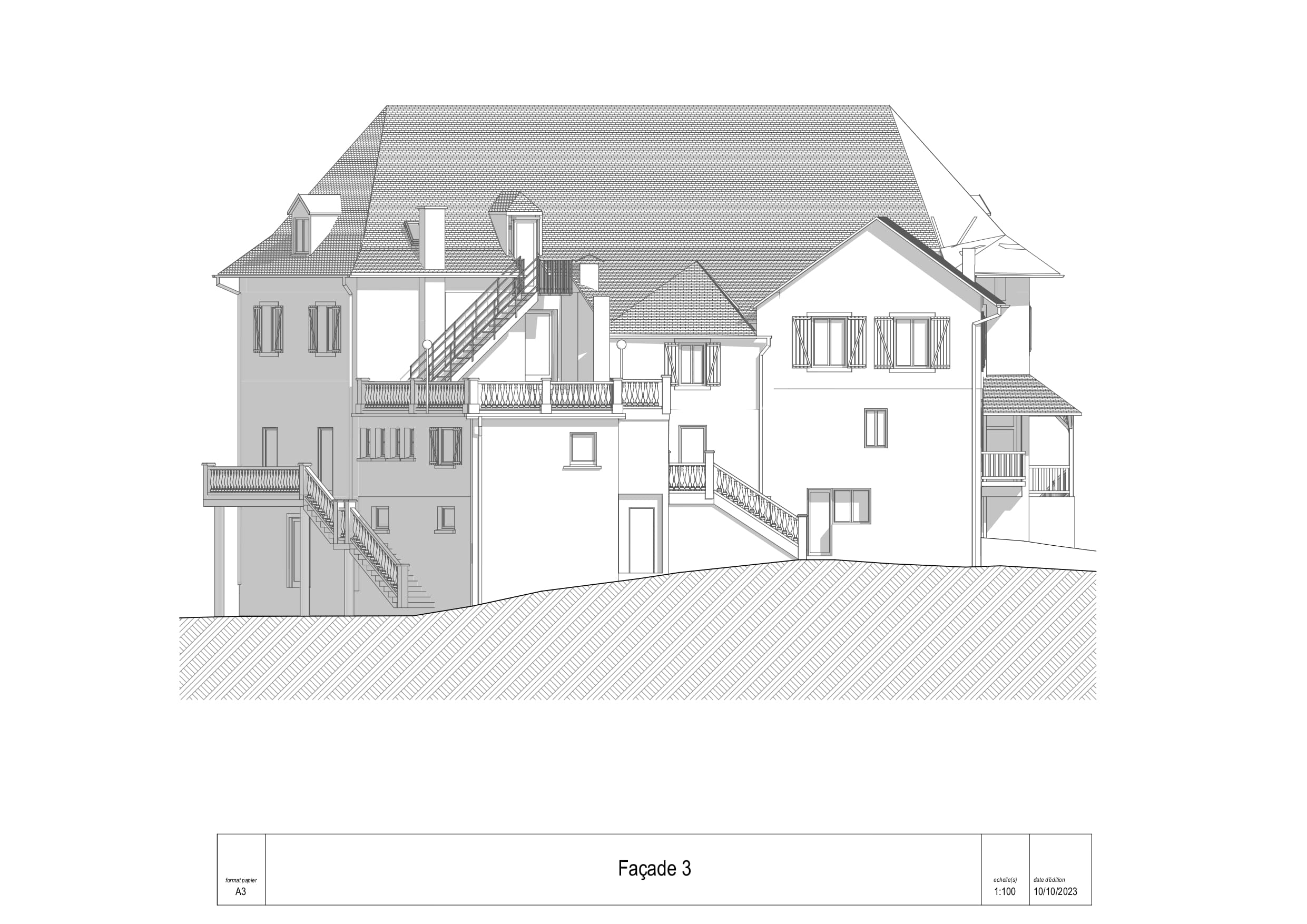 Plan facade 3 Hôtel du Fronton
